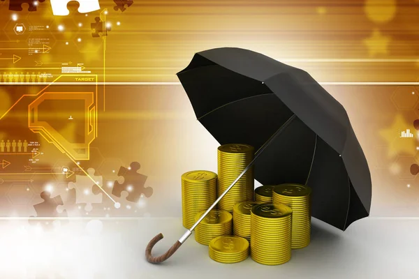 Monedas Oro Bajo Paraguas Negro —  Fotos de Stock
