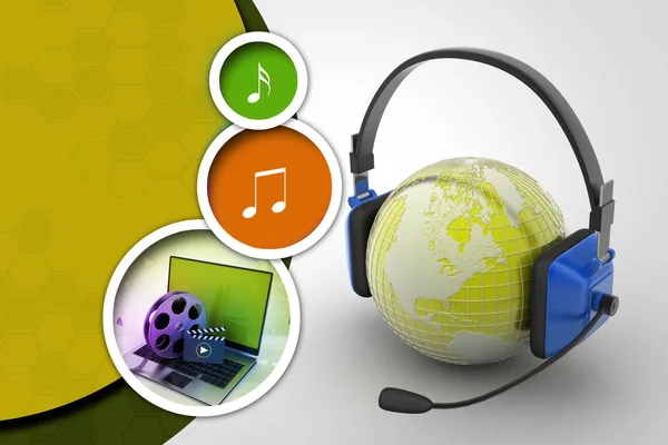 Headset World Globe Concept Online Chat — Stock Photo, Image