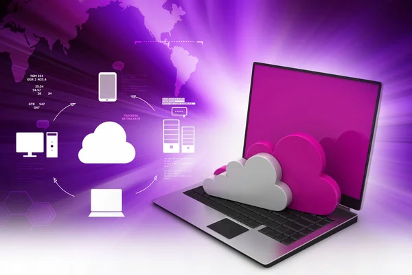 Laptop Viser Begrebet Cloud Computing - Stock-foto