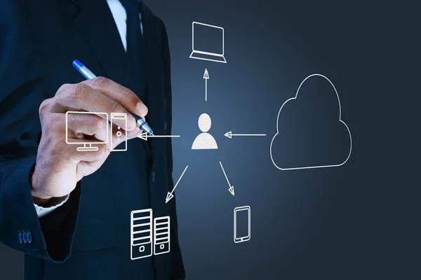 Zakenman Met Concept Van Cloud Computing — Stockfoto