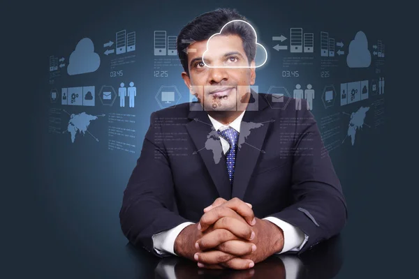 Business Man Pensiero Concetto Cloud Computing — Foto Stock