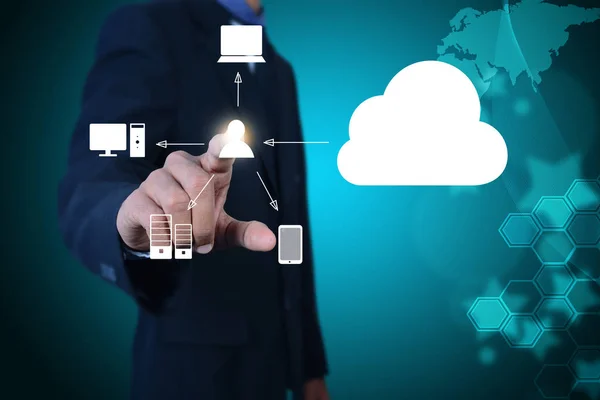 Homme Affaires Montrant Concept Cloud Computing — Photo