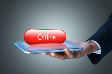adam gösteren tablet bilgisayar çevrimdışı konsepti ile