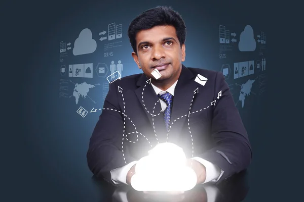 Business Man Showing Concept Cloud Computing — Stock Photo, Image