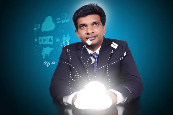 Business Man Showing Concept Cloud Computing — Stock Photo, Image