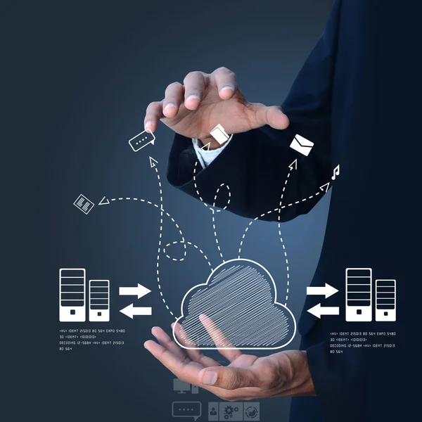Geschäftsmann Zeigt Konzept Des Cloud Computing — Stockfoto