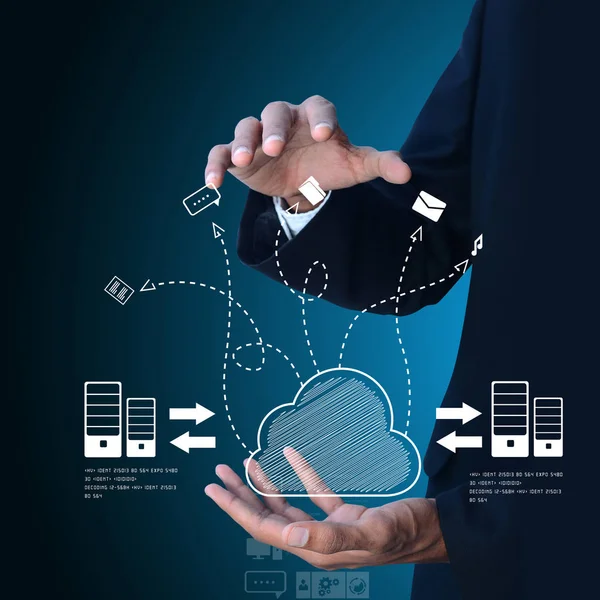 Business Man Ukazující Koncept Cloud Computingu — Stock fotografie