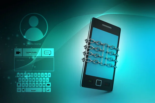 Smartphone mit Kette, Sicherheitskonzept — Stockbild Smartphone Mit Kette Sicherheitskonzept — Stockfoto