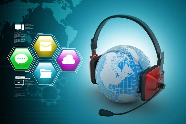 Headset World Globe Concept Online Chat — Stock Photo, Image