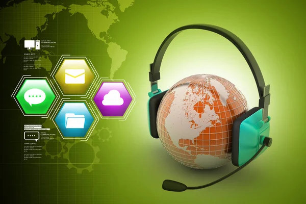 Headset World Globe Concept Online Chat — Stock Photo, Image