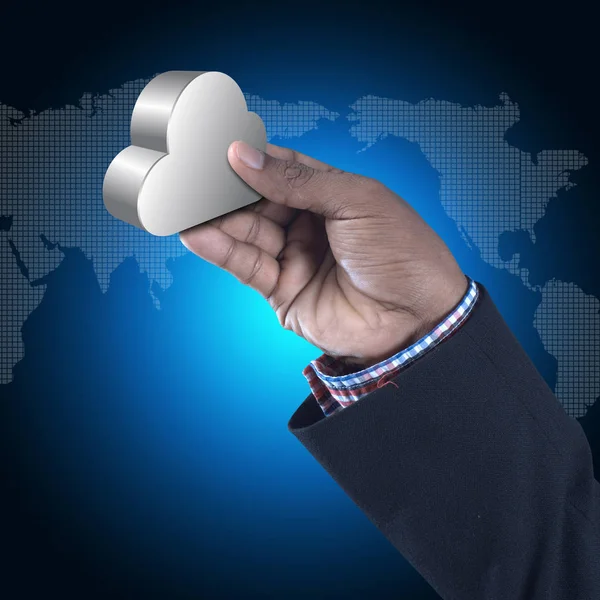 Affärsman Visar Begreppet Cloud Computing — Stockfoto