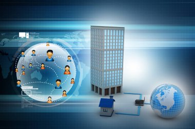 3D ev illüstrasyon küresel bir ağ üzerinde