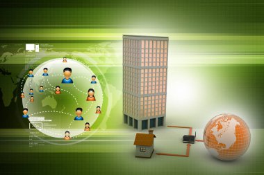 3D ev illüstrasyon küresel bir ağ üzerinde