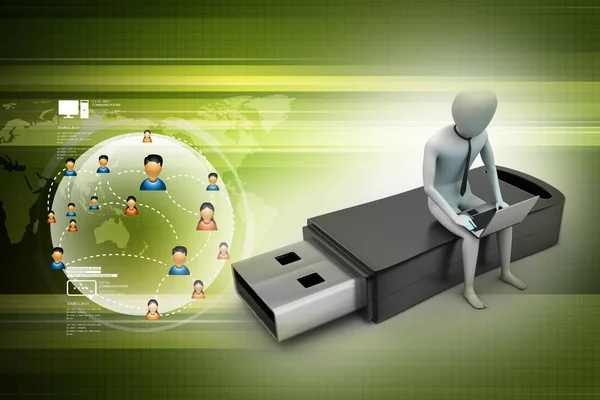 Ilustração Homem Laptop Sentado Usb — Fotografia de Stock