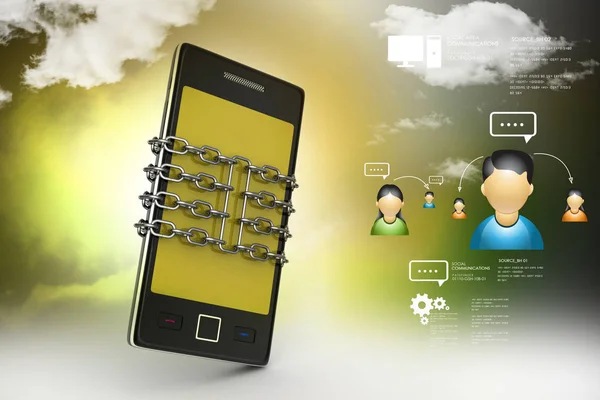 Chytrý Telefon Řetězem Bezpečnostní Koncepce — Stock fotografie