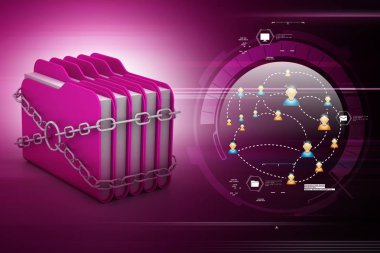 Zincirler tarafından kilitli klasör 3D çizimi