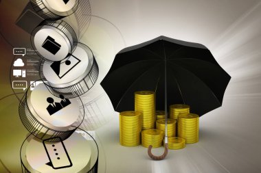 siyah bir şemsiye altında altın sikkeler