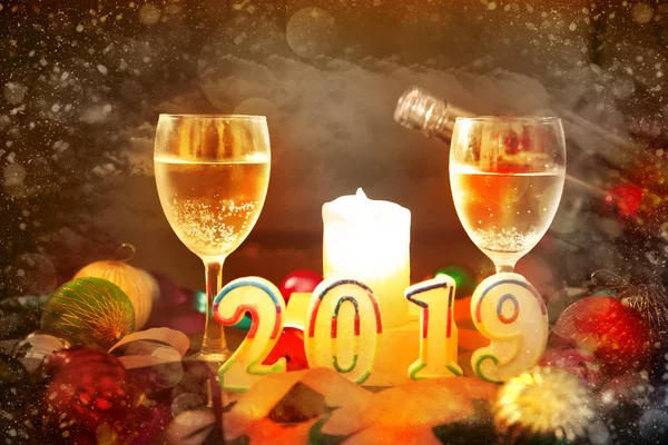 Copos Champanhe Decorações Ano Novo — Fotografia de Stock