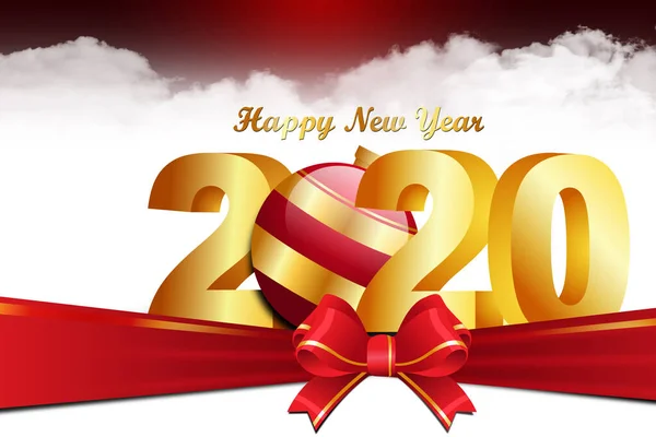 2020 Рік Щасливий Новорічний Золотий Лист Прикрашений Стрічкою — стокове фото