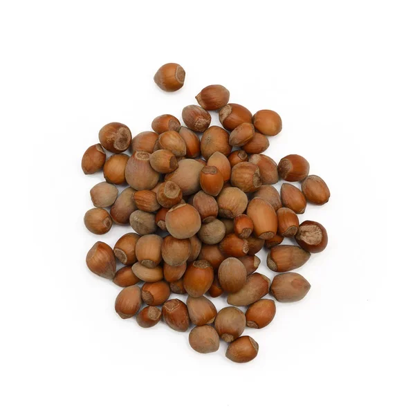 Small handful of hazelnuts on a white background — Stock Photo, Image