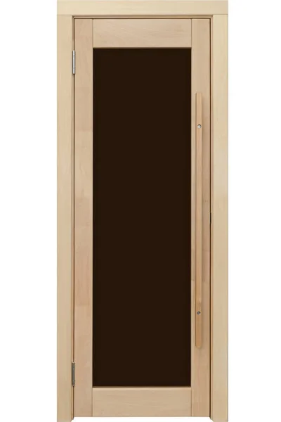 Puerta nueva de madera natural clara con cristal oscuro —  Fotos de Stock