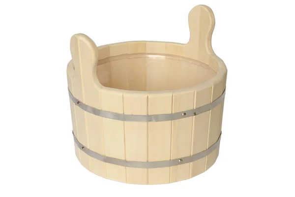 Wooden tub with metal hoops on a white background — Stock Photo, Image