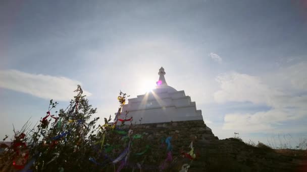 Summer Lake Baikal Strait Little Sea Buddhist Stupa Enlightenment Island — Stock Video