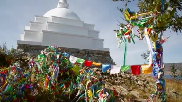 Sommer Baikalsee Meerenge Des Kleinen Meeres Buddhistische Stupa Der Erleuchtung — Stockvideo