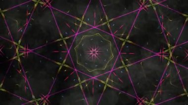 Gökkuşağı Işık Işınları ve Karanlık Arkaplan ile Geometrik Kaleydoskop - 4k Kusursuz Döngü Hareketi Arkaplan CanlandırmasıComment