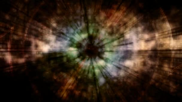Iris oscuro abstracto con anillos rojos y rayos de luz delgada - Animación de fondo de movimiento de bucle inconsútil 4K — Vídeo de stock