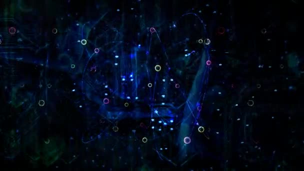 Atom-Elektronen-Teilchen und abstrakte Schaltkreise - 4k nahtlose Schleifen-Bewegungs-Hintergrundanimation — Stockvideo