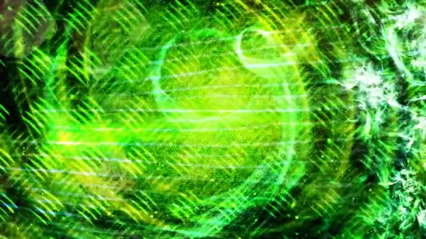 Partículas de remolino verde y haces de luz brillante en la textura - Animación de fondo de movimiento de bucle inconsútil 4K — Vídeos de Stock