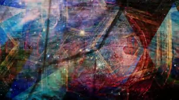 Psikedelik Evren 'de Akan Pentagon Döşemeleri ve Yükselen Yıldızlar - 4k Kusursuz Döngüsüz Döngü Hareketi Arkaplan Canlandırması — Stok video