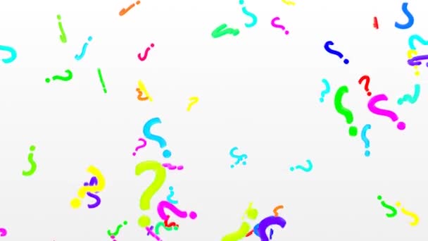 3d Kérdőjelek Falling in Slow Motion Rainbow Colors on White Backdrop - 4k Seamless Loop Motion Háttér Animation — Stock videók