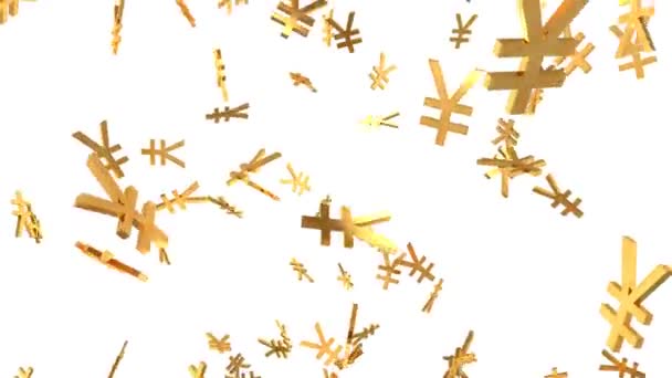 Signos de Yen dorado brillante cayendo en la animación en cámara lenta 3D - Animación de fondo de movimiento de bucle inconsútil 4K — Vídeos de Stock