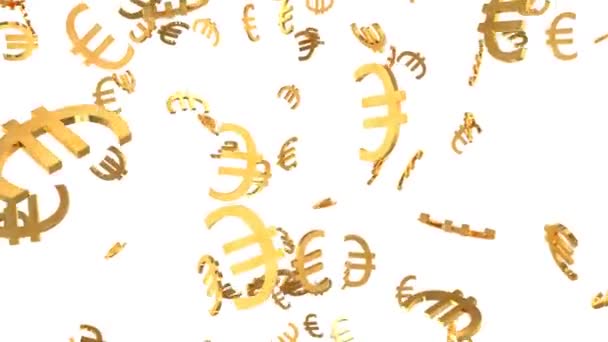 スローモーション3Dアニメーションで落下する光沢のある黄金ユーロサイン – 4kシームレスループモーション背景アニメーション — ストック動画