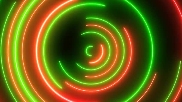 Karácsonyi színek Piros és Zöld Absztrakt Kör Neon Light koszorú - 4k Zökkenőmentes hurok Motion Háttér Animáció — Stock videók