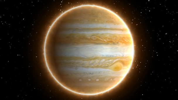 Прекрасний вигляд планети Юпітер з космосу Timelapse і зірок - 4K Безшовна петля руху тло анімації — стокове відео