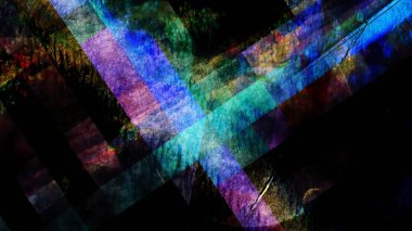 Dark Abstract Glowing Streak and Geometric Rotating Colorful Tiles - Abstract Background Texture