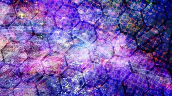 Esagoni di filatura blu e viola e polvere cadente Texture astratta di sfondo — Foto Stock