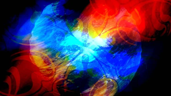 Rot und blau schwebende magische Kugel beleuchtet dunklen Raum und Tapete - abstrakte Hintergrundtextur — Stockfoto