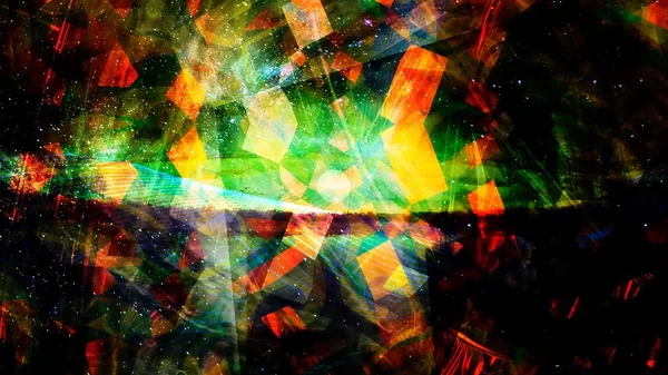 Aufsteigende glühende geometrische Formen mit fließenden Sternen - abstrakte Hintergrundtextur — Stockfoto
