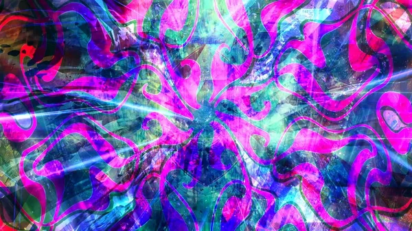 Trippy psychedelische Wellenmuster, die ein- und auszoomen - abstrakte Hintergrundtextur — Stockfoto