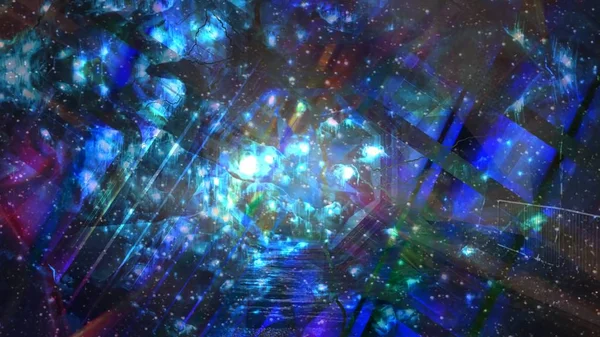 Vibranti bolle luminose che cadono lentamente nello spazio esterno con polvere crescente Texture astratta di sfondo — Foto Stock