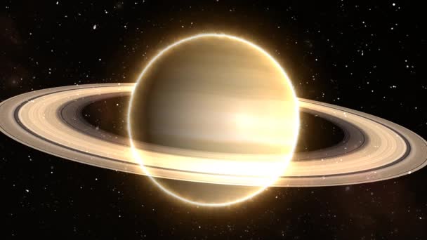 Вид на планету Сатурн из космоса и звезд - фоновая анимация движения в 4K — стоковое видео