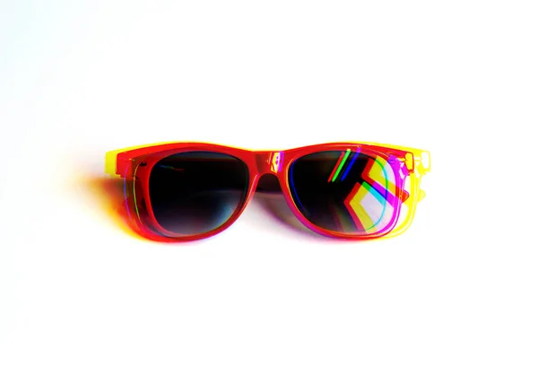 Stereo Photo Red Sunglasses White Background — Stock Photo, Image