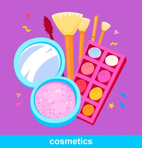 Cosmétique Ensemble Multicolore Cosmétiques Blush Brosse Vecteur — Image vectorielle