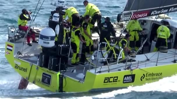 Start Ben Från Alicante Till Lissabon Volvo Ocean Race Öppen — Stockvideo