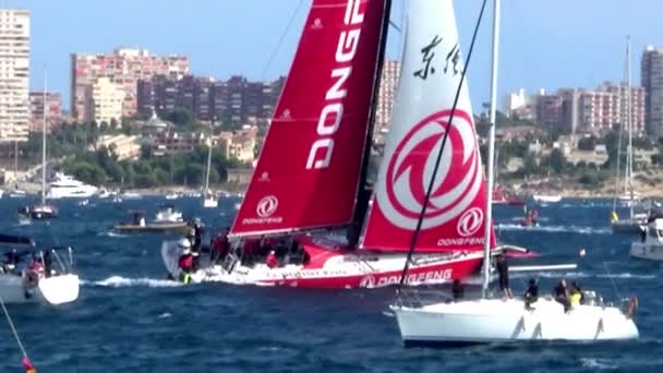 Start Leg Alicante Lisbon Volvo Ocean Race Open Sailboats Spain — Stock Video