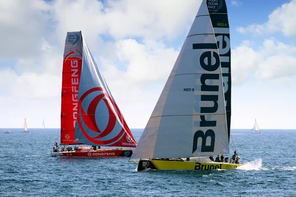 Dos Equipos Open Veleros Pelean Momentos Después Salida Etapa Alicante — Foto de Stock